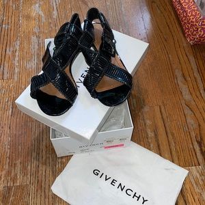 Size 37.5, Givenchy black patent sandals